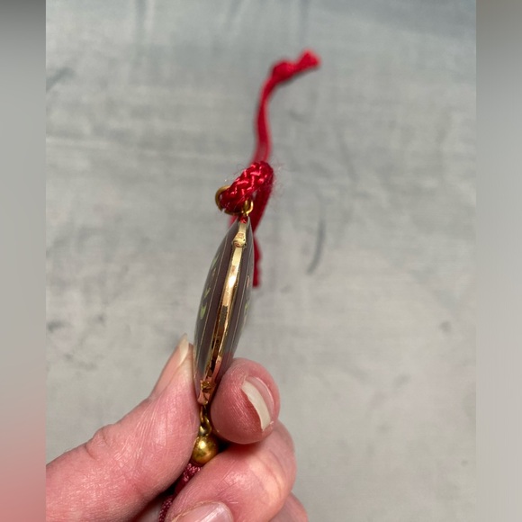 Vintage Asian Cloisonné, enamel tassel pendant with red cord 14 inch hang EUC - Picture 9 of 12